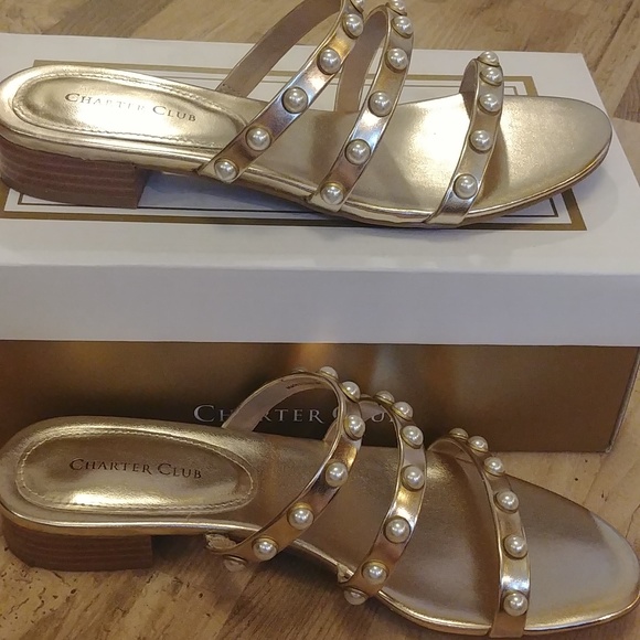 NEW Charter Club Slide Sandals 8 Faux Leather - Picture 8 of 12
